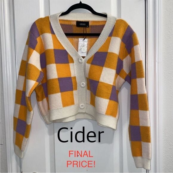 ❤️BRAND NEW Cider Colorful Checkerboard Cropped Cardigan - Picture 3 of 4